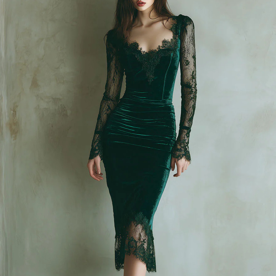 Women'S Fashion Quarter Zip - Vestido Elegante de Veludo com Bordado