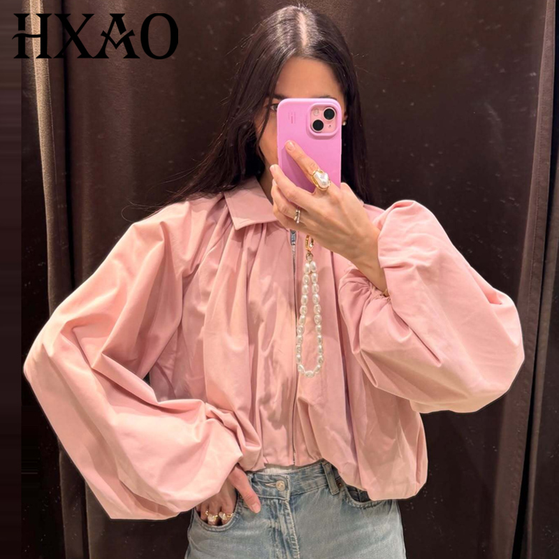 Women'S Fashion Quarter Zip - Jaqueta Cropped Rosa Solta Feminina HXAO