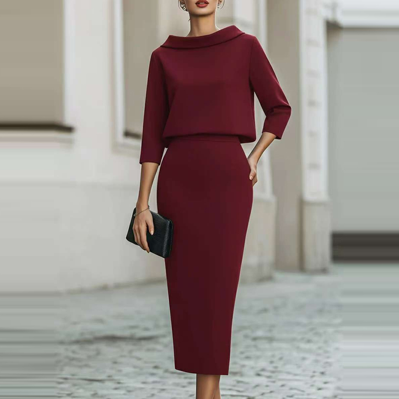 Women'S Fashion Quarter Zip - Conjunto Elegante de Saia Justa e