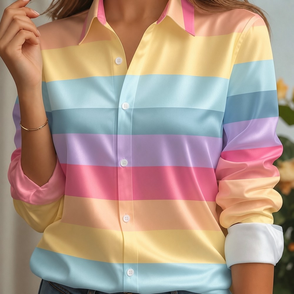 Women'S Fashion Q - Camisa Feminina de Cetim com Gola