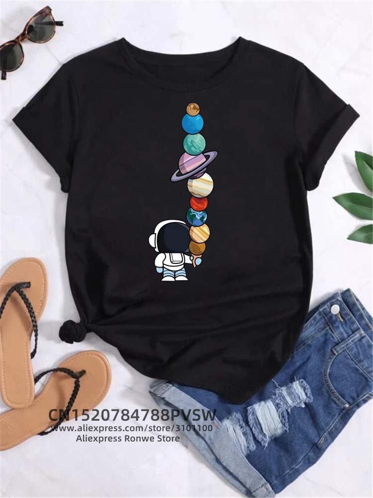 Women'S Fashion From The 90S - Mulheres engraçado lua espaço planeta impressão