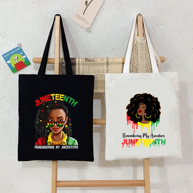 Women Fashion History - Juneteenth preto menina impressão bolsa de