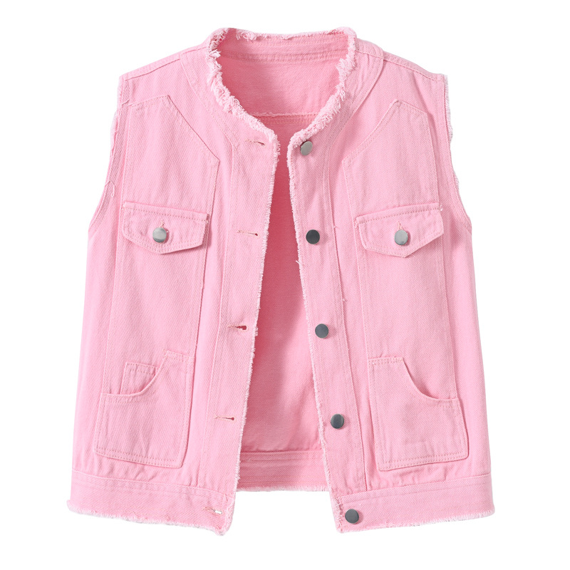 Women Fashion Vest - Colete Jeans Feminino Sem Mangas com
