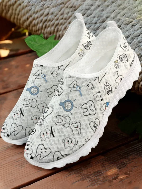 Women'S Fashion Tennis Shoes - Tênis de Malha com Estampa de