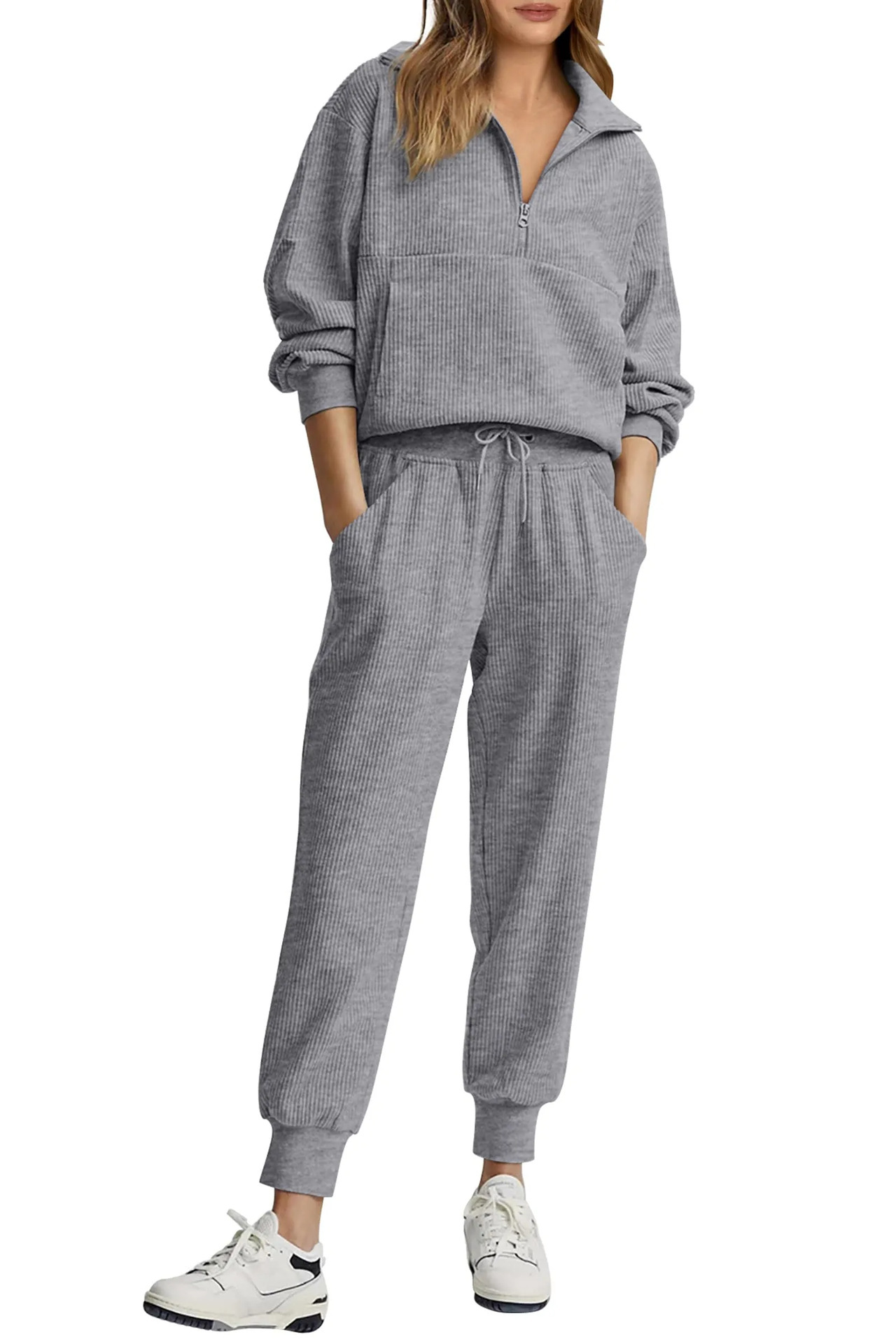 Women'S Fashion Quarter Zip - Conjunto Casual Feminino de Calça e