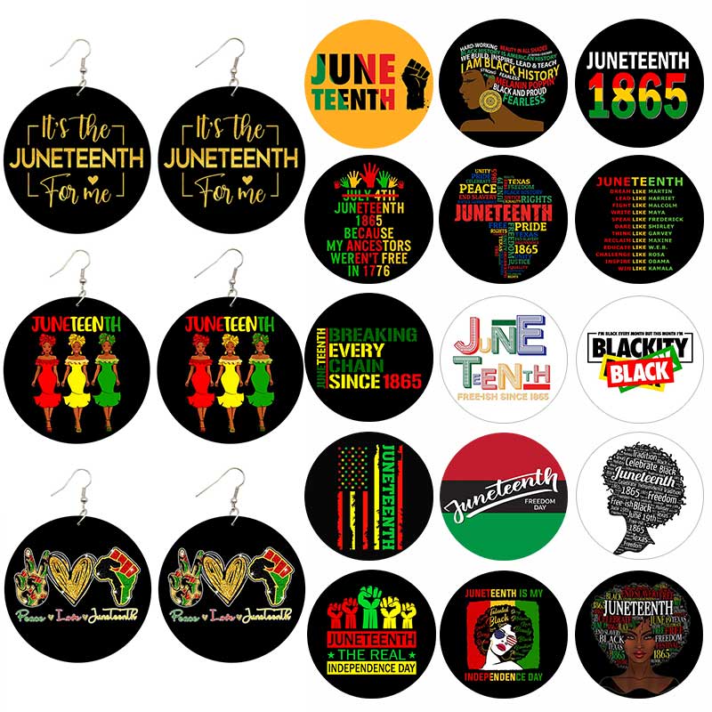 Women Fashion History - Brincos de Madeira com Design Juneteenth