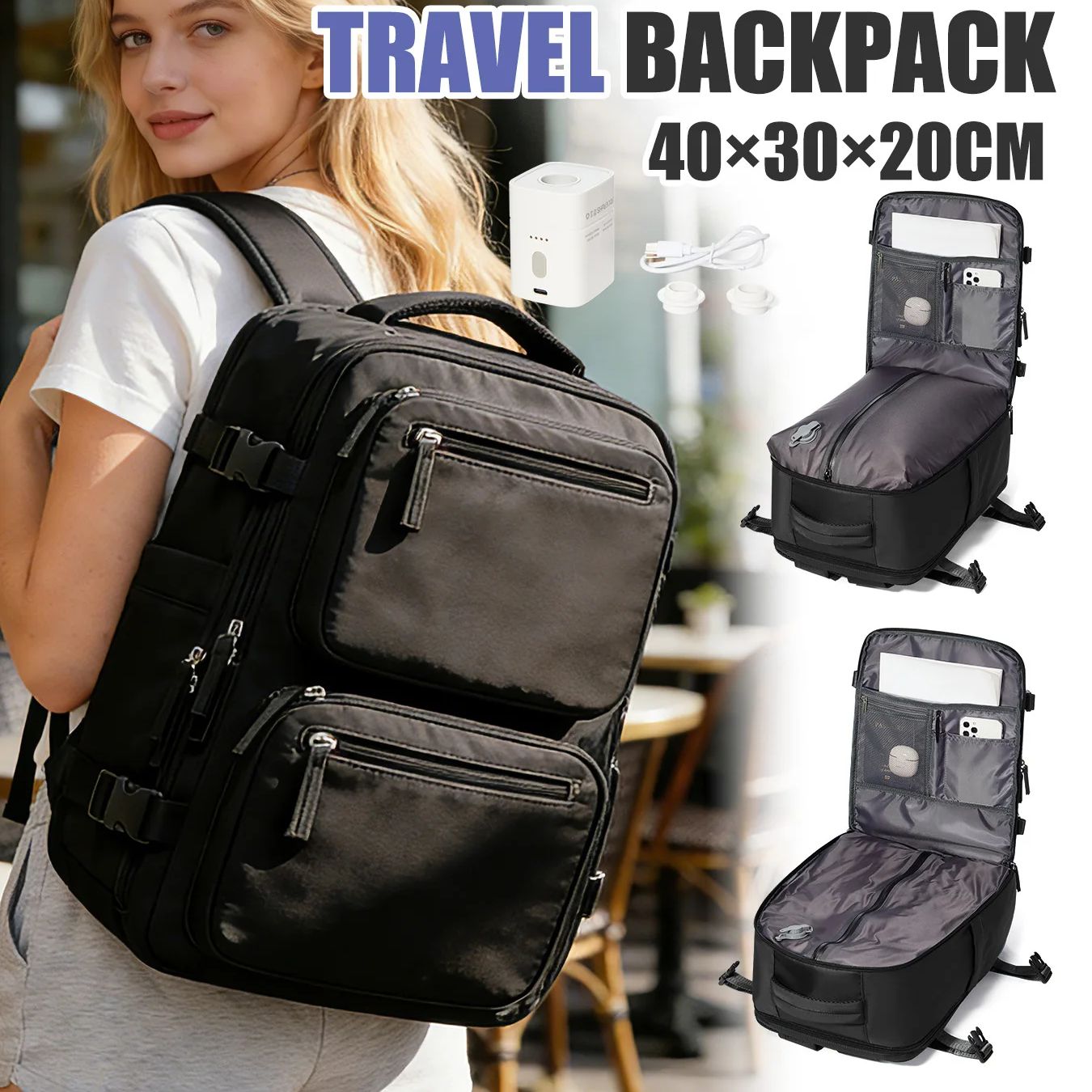 Women'S Fashion Backpack - Mochila Feminina com Bomba de Vácuo,