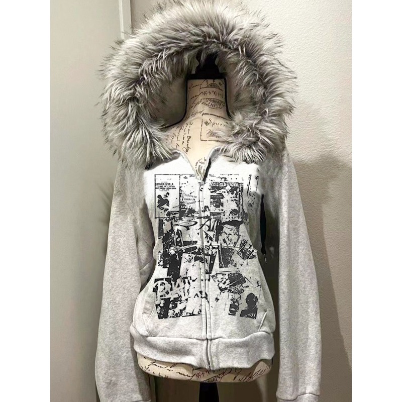 Cinza pele do falso lã duplo z - Women'S Fashion Zip Up Hoodies avaliação e preço