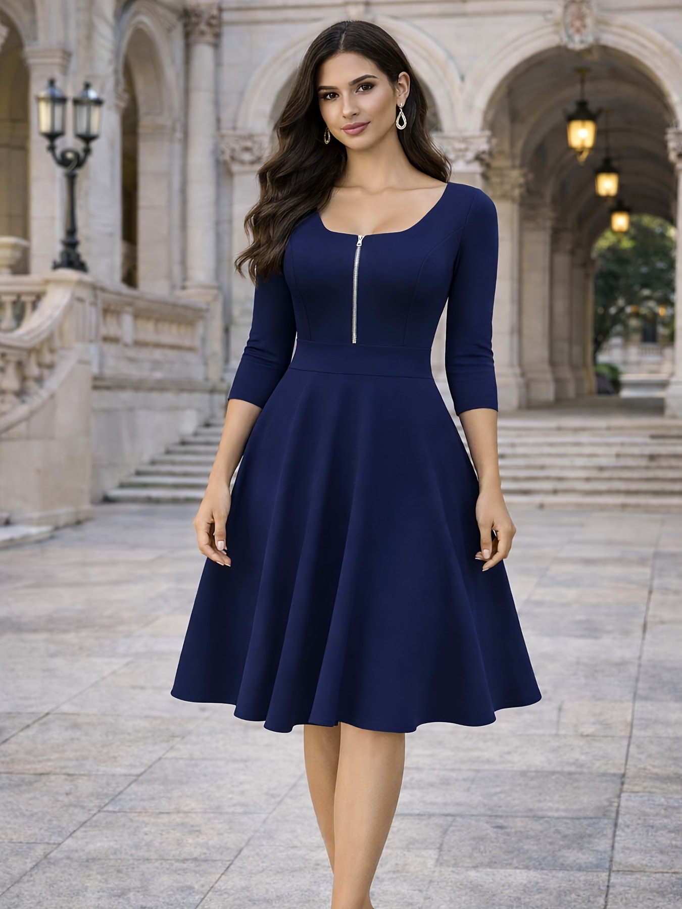 Vestido Feminino Slim com Zípe - Women'S Fashion Quarter Zip avaliação e preço