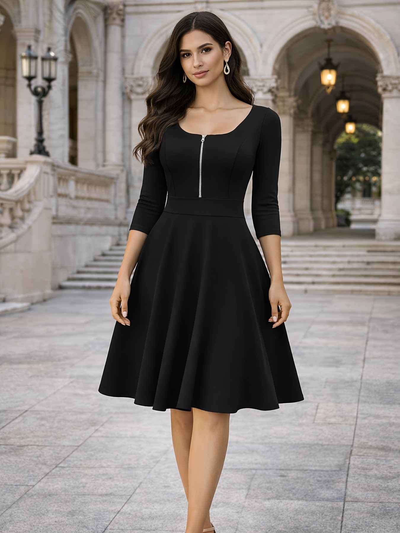 Vestido Feminino Slim com Zípe - Women'S Fashion Quarter Zip avaliação e preço