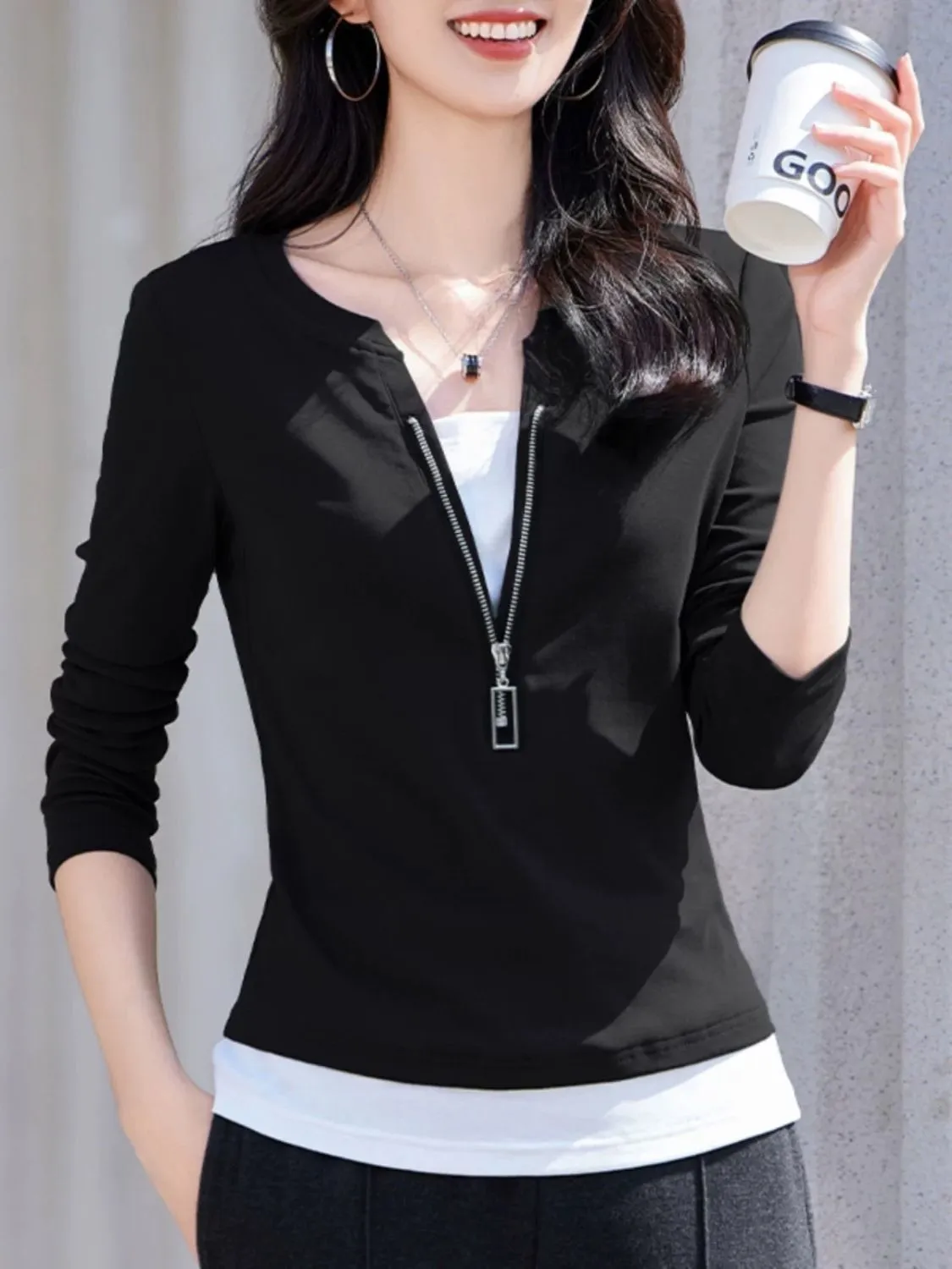 Moda feminina com decote em v  - Women'S Fashion Quarter Zip avaliação e preço