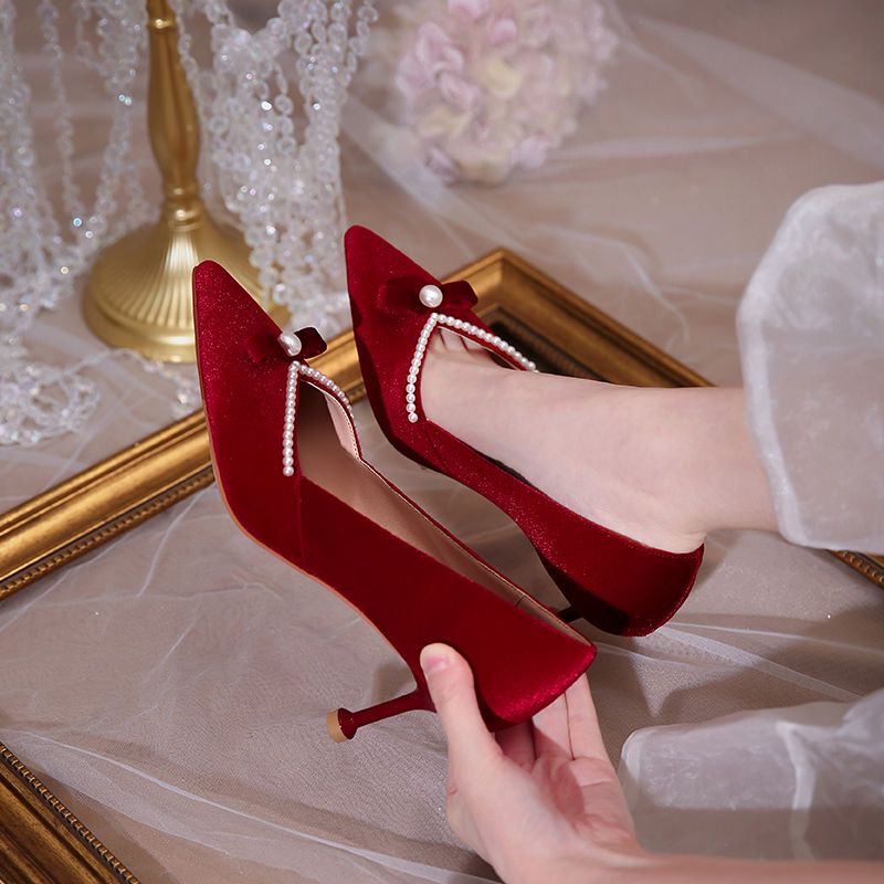 Vermelho salto alto pérola sen - Women'S Fashion Quick Delivery avaliação e preço