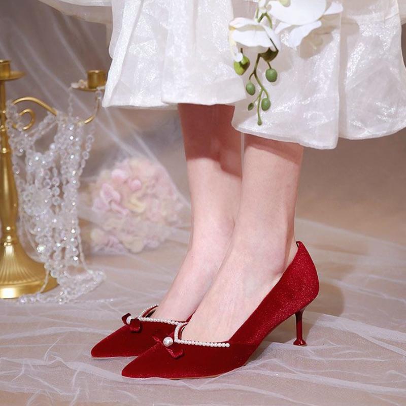Vermelho salto alto pérola sen - Women'S Fashion Quick Delivery avaliação e preço