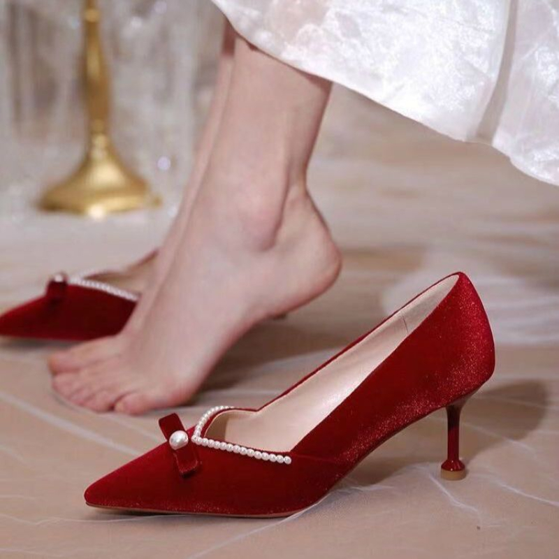 Vermelho salto alto pérola sen - Women'S Fashion Quick Delivery avaliação e preço