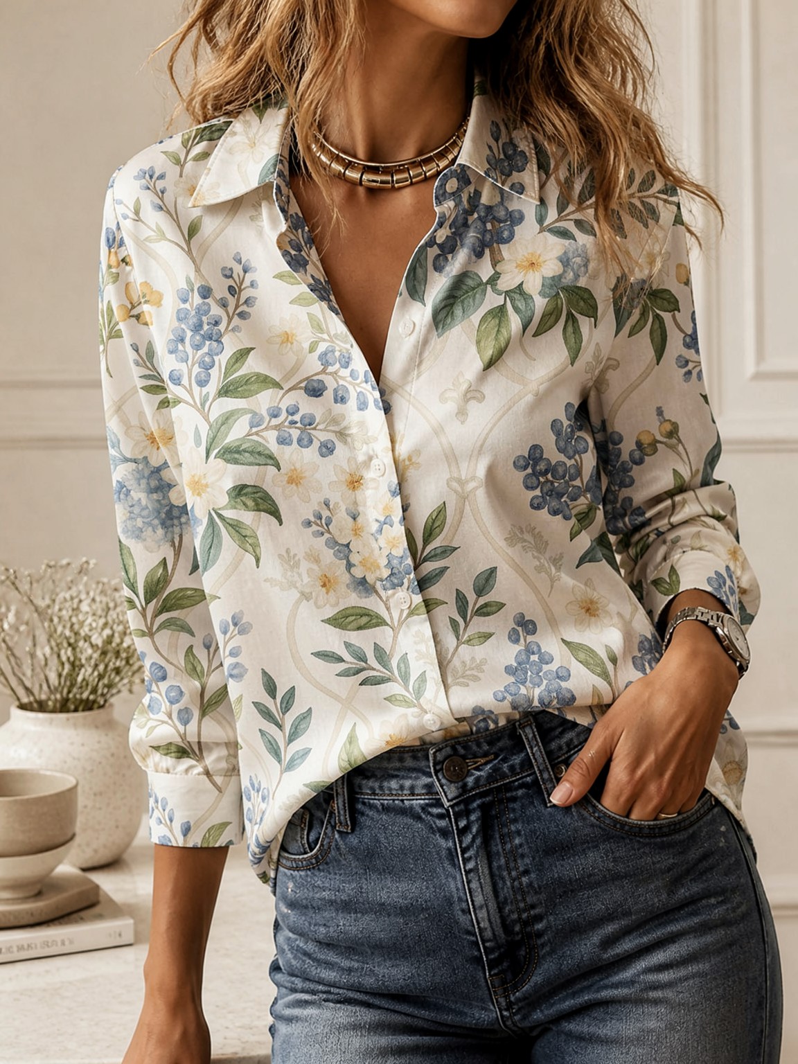 Blusa Casual com Gola, Manga L - Women'S Fashion Trends avaliação e preço