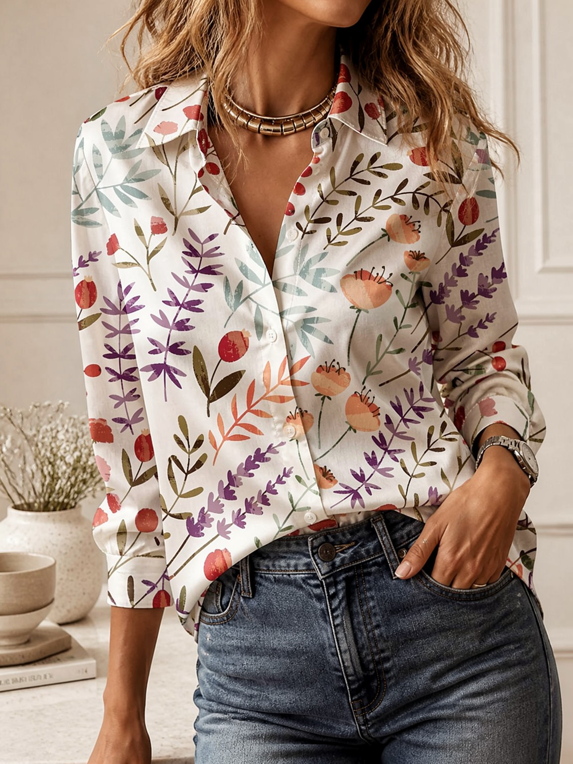 Blusa Casual com Gola, Manga L - Women'S Fashion Trends avaliação e preço