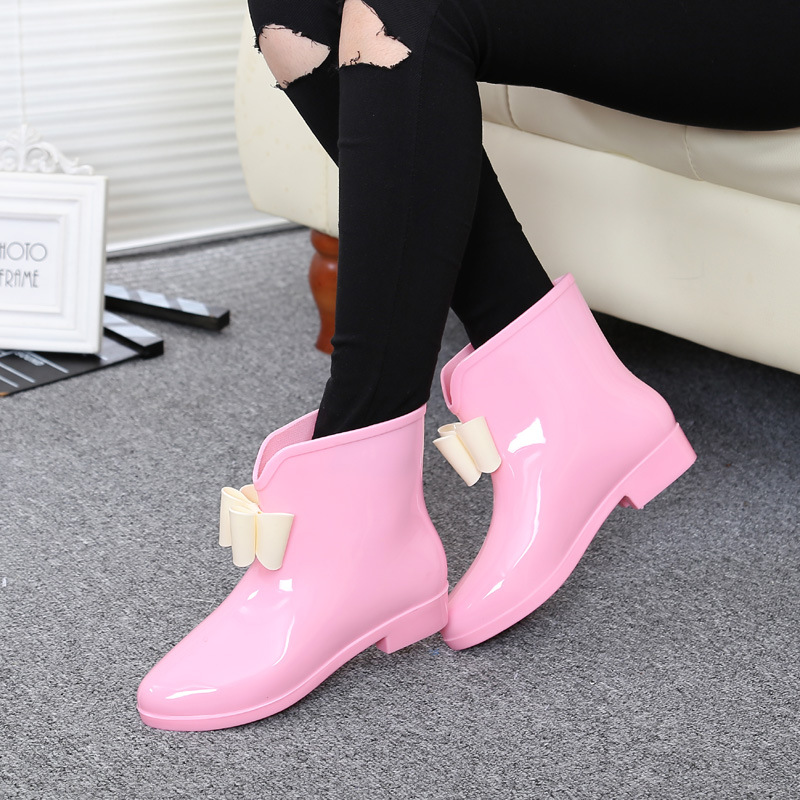 Mulheres flor bowtie tornozelo - Women'S Fashion Rain Boots avaliação e preço