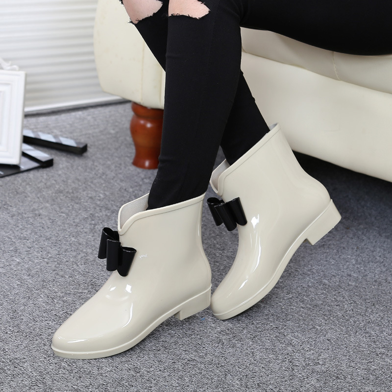 Mulheres flor bowtie tornozelo - Women'S Fashion Rain Boots avaliação e preço
